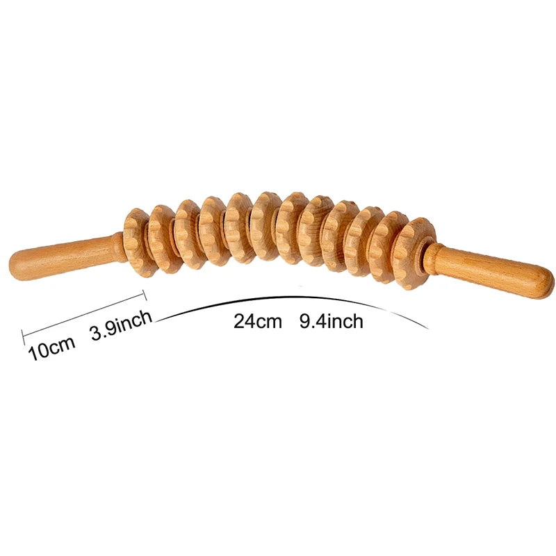 Wooden Roller Massage Stick Handheld Gear Tool 12 Wheel Rolling Tool Bendable Roller Trigger Point Made Of Pure Natural Wood