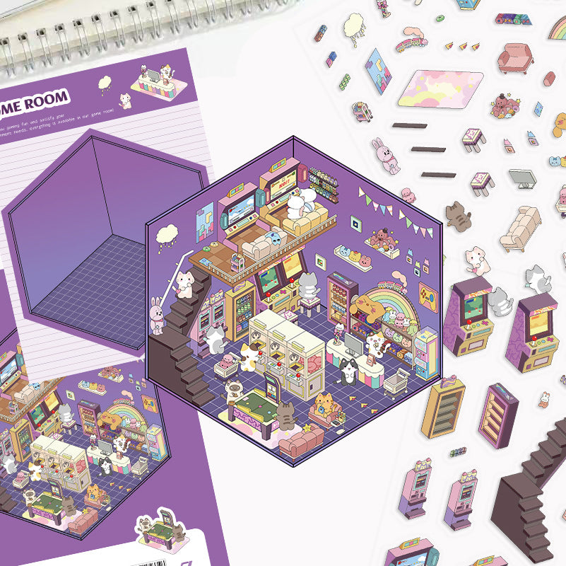 Stress Relief Scene Building Stickers Multiple Styles Micro World 3D House