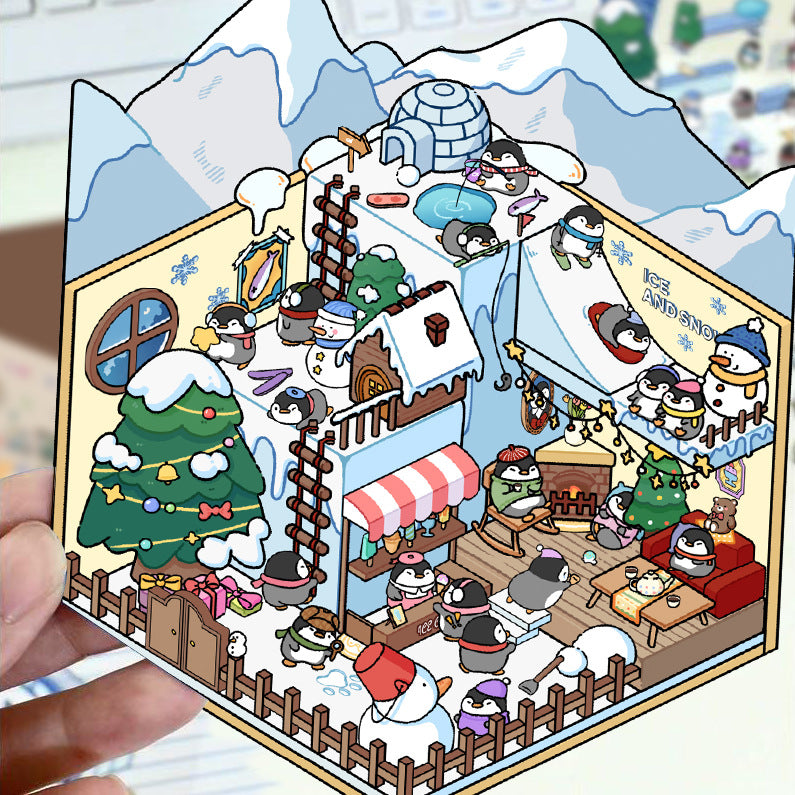 Stress Relief Scene Building Stickers Multiple Styles Micro World 3D House