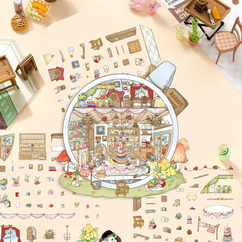 Stress Relief Scene Building Stickers Multiple Styles Micro World 3D House