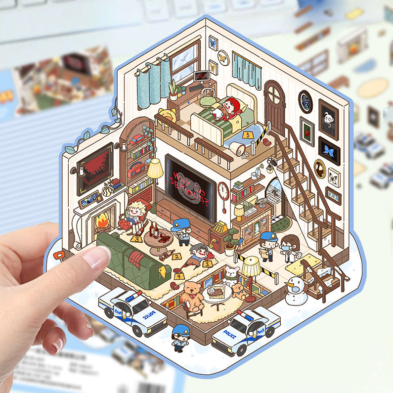 Stress Relief Scene Building Stickers Multiple Styles Micro World 3D House
