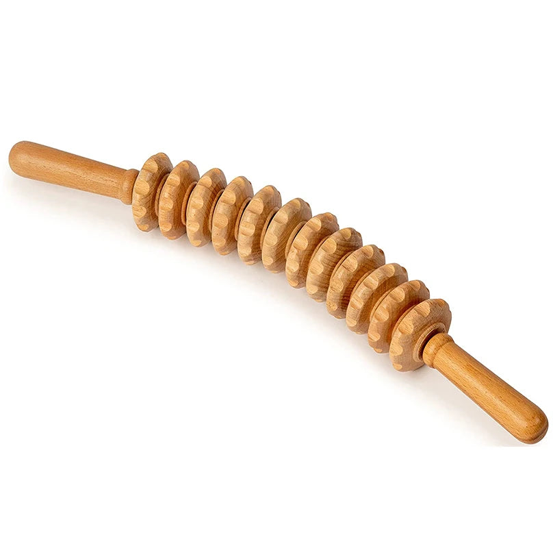 Wooden Roller Massage Stick Handheld Gear Tool 12 Wheel Rolling Tool Bendable Roller Trigger Point Made Of Pure Natural Wood