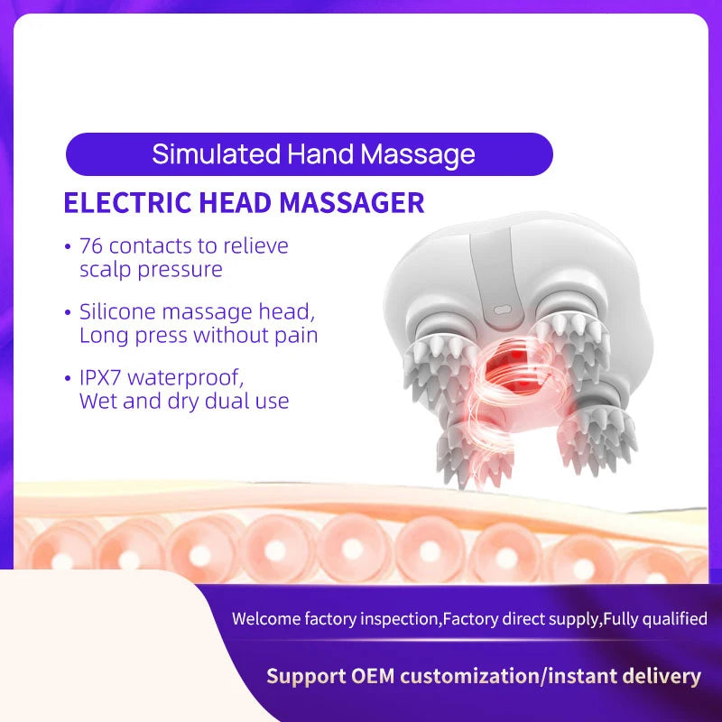 Waterproof Portable Head Massager Comb Scalp Massager Kneading Vibrating Device