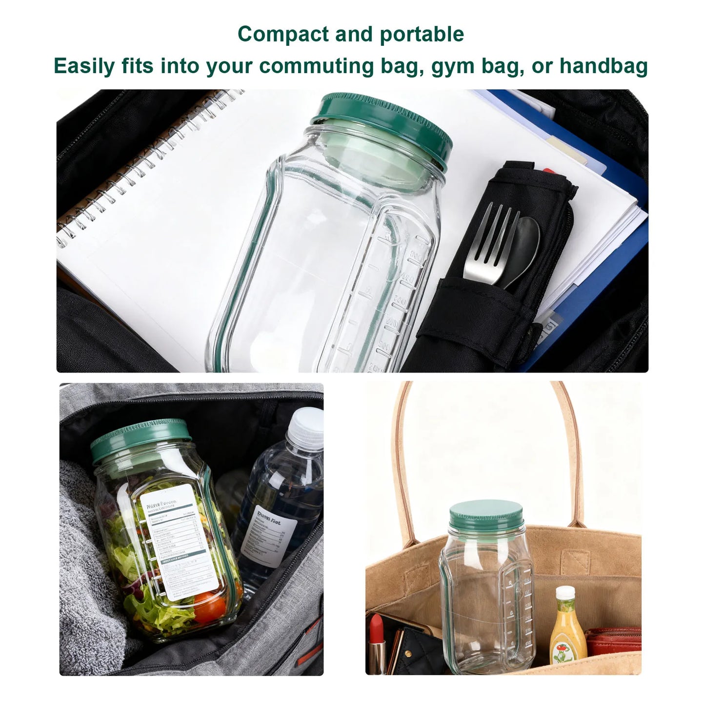 Zelvo Salad Jar Side Open Plastic Leakproof Portable Salad Container with Dressing Compartment for Travel Meal Preparation