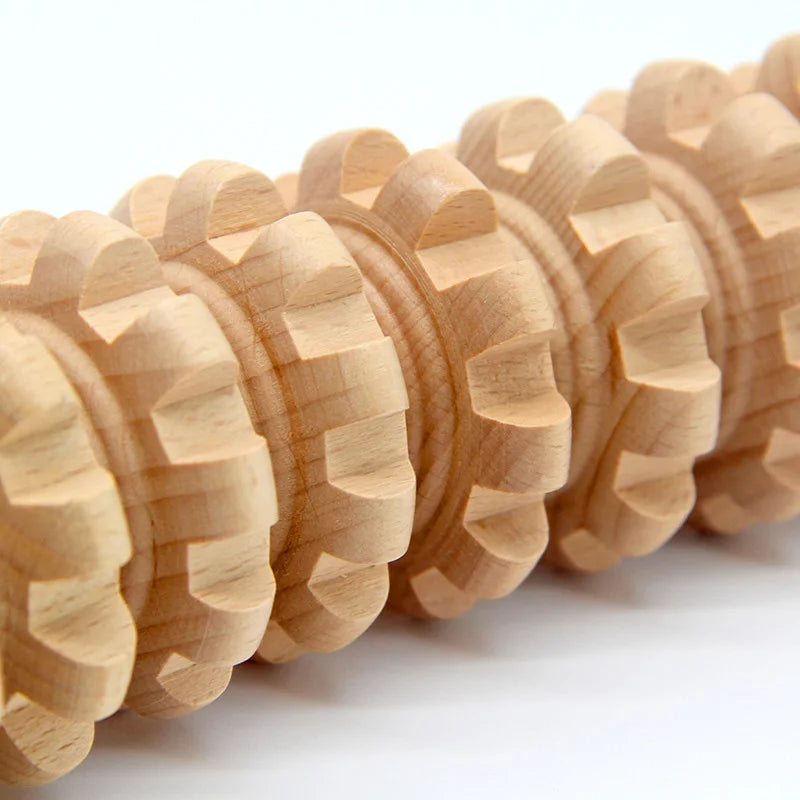 Wooden Roller Massage Stick Handheld Gear Tool 12 Wheel Rolling Tool Bendable Roller Trigger Point Made Of Pure Natural Wood