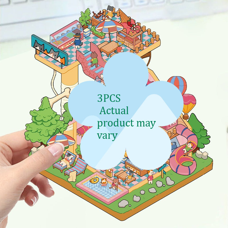 Stress Relief Scene Building Stickers Multiple Styles Micro World 3D House