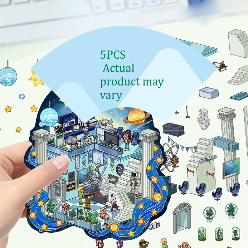 Stress Relief Scene Building Stickers Multiple Styles Micro World 3D House